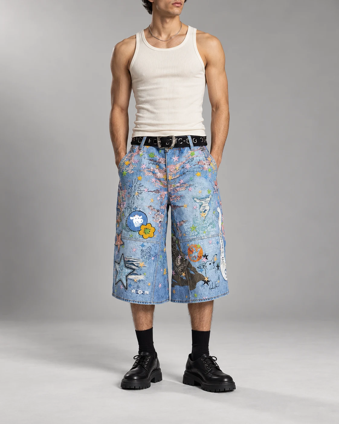 Light Blue Graffiti Denim Shorts — AI design reference 4