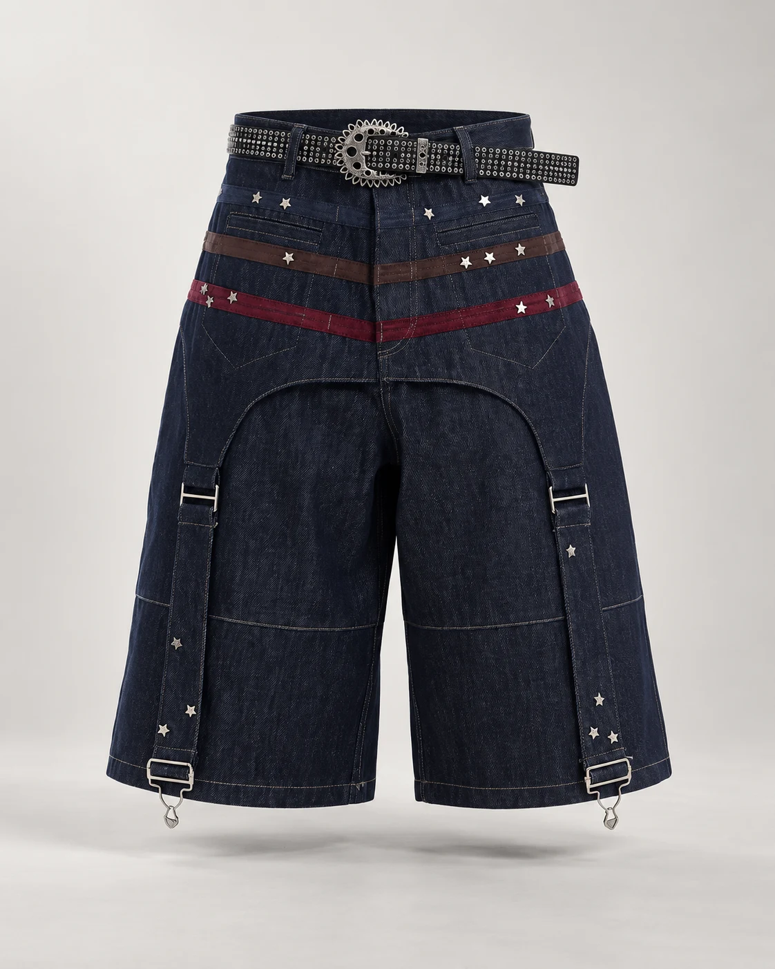 Dark Indigo Star Stud Strap Shorts — AI design reference 1