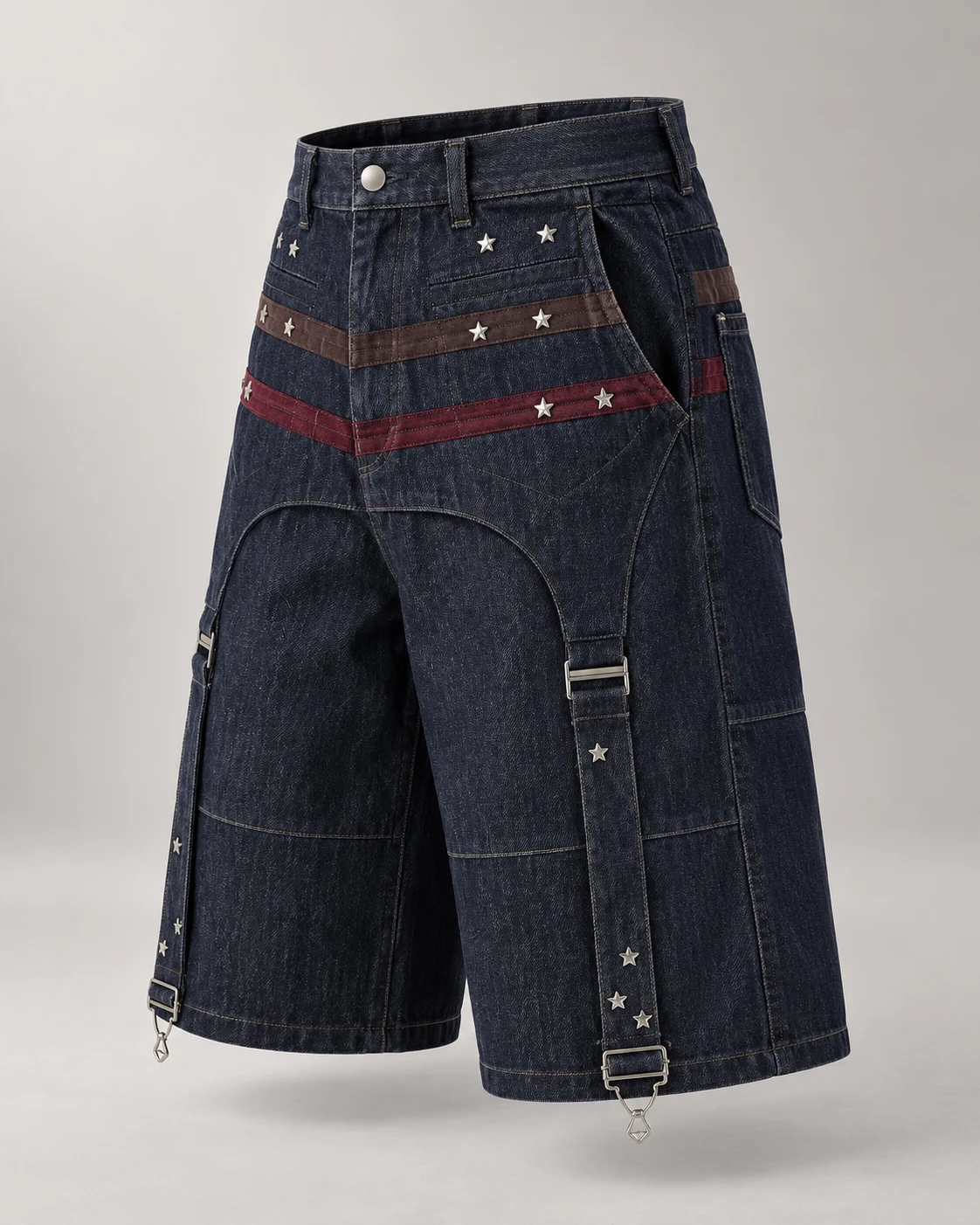 Dark Indigo Star Stud Strap Shorts — AI design reference 3