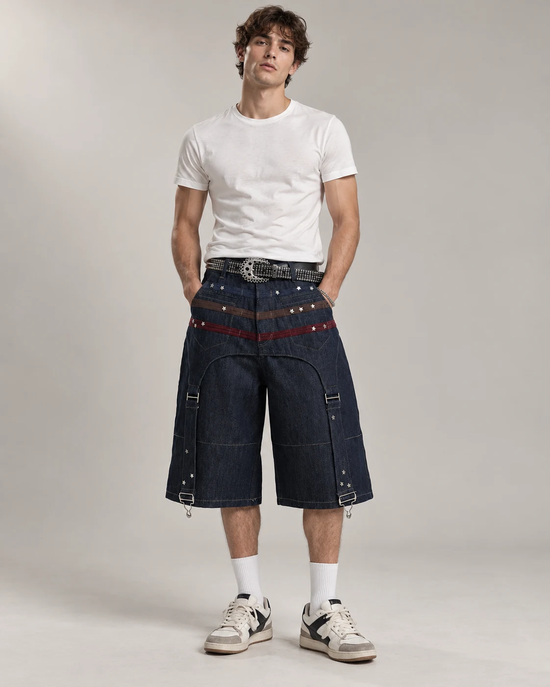 Dark Indigo Star Stud Strap Shorts — AI design reference 4
