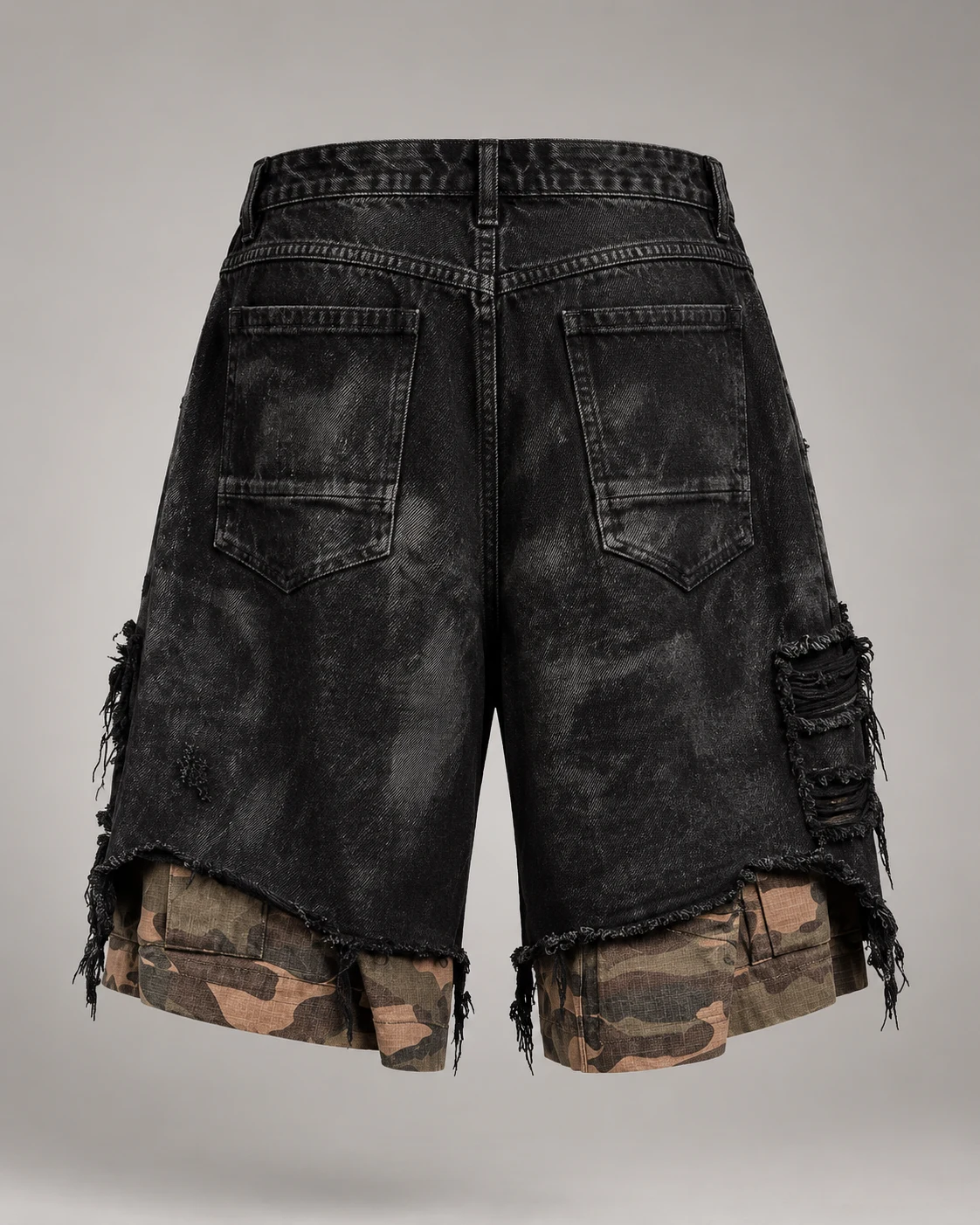 Black Camo Layer Distressed Shorts — AI design reference 2