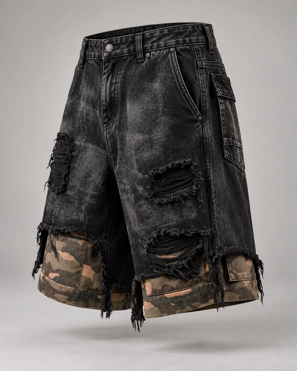 Black Camo Layer Distressed Shorts — AI design reference 3