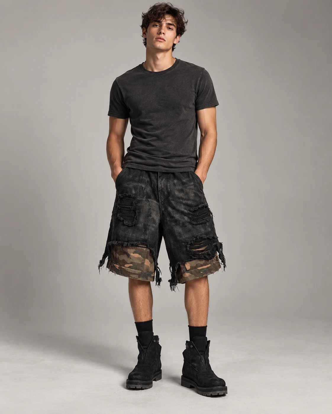 Black Camo Layer Distressed Shorts — AI design reference 4