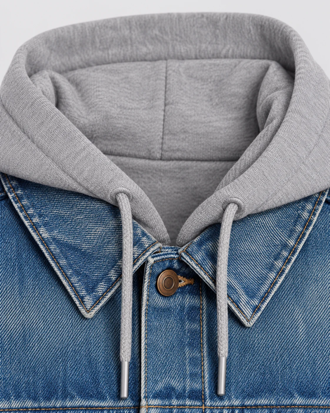 Denim Trucker Jacket with Grey Hood — AI design reference 4