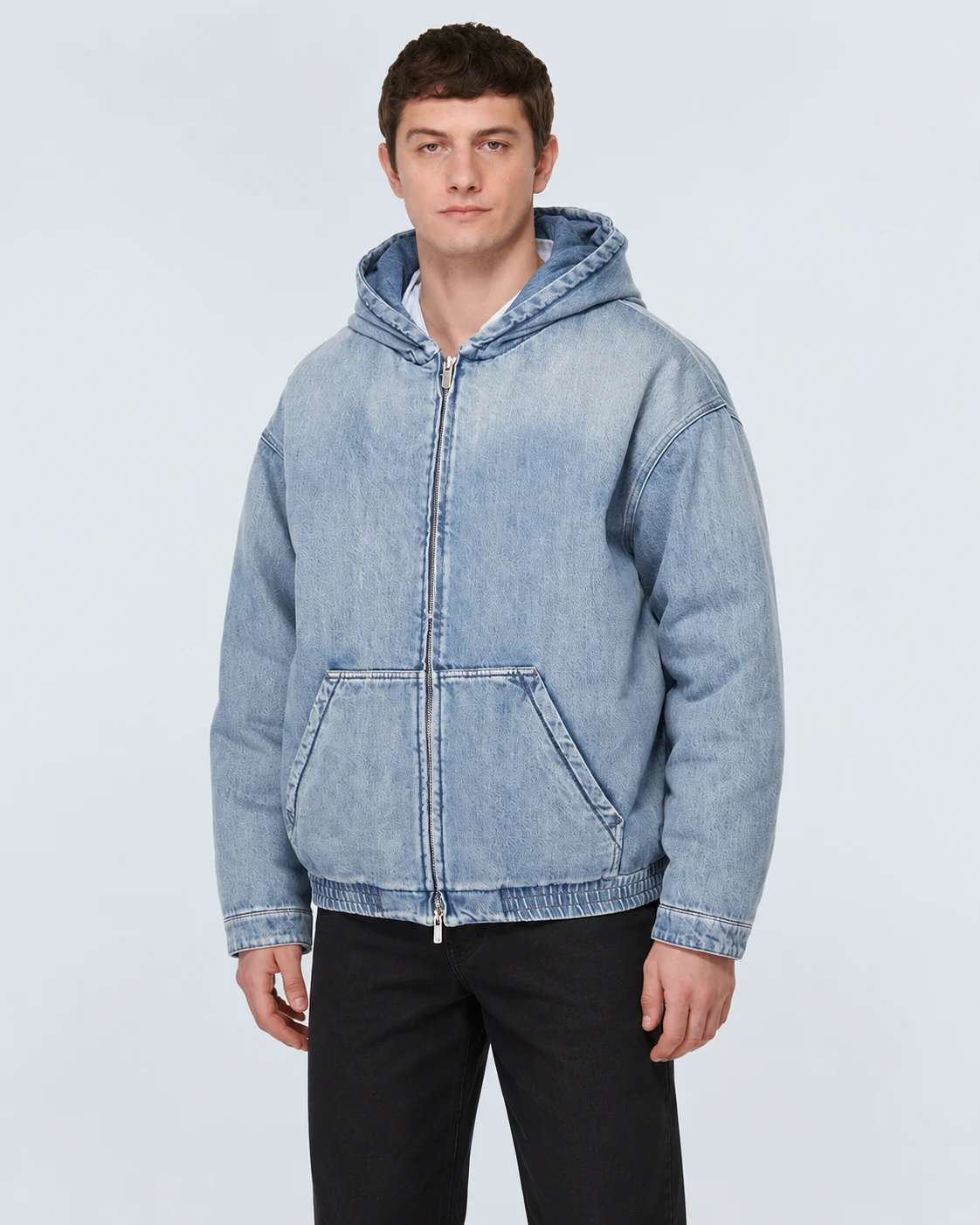 Light Blue Zip Denim Hoodie — AI design reference 2