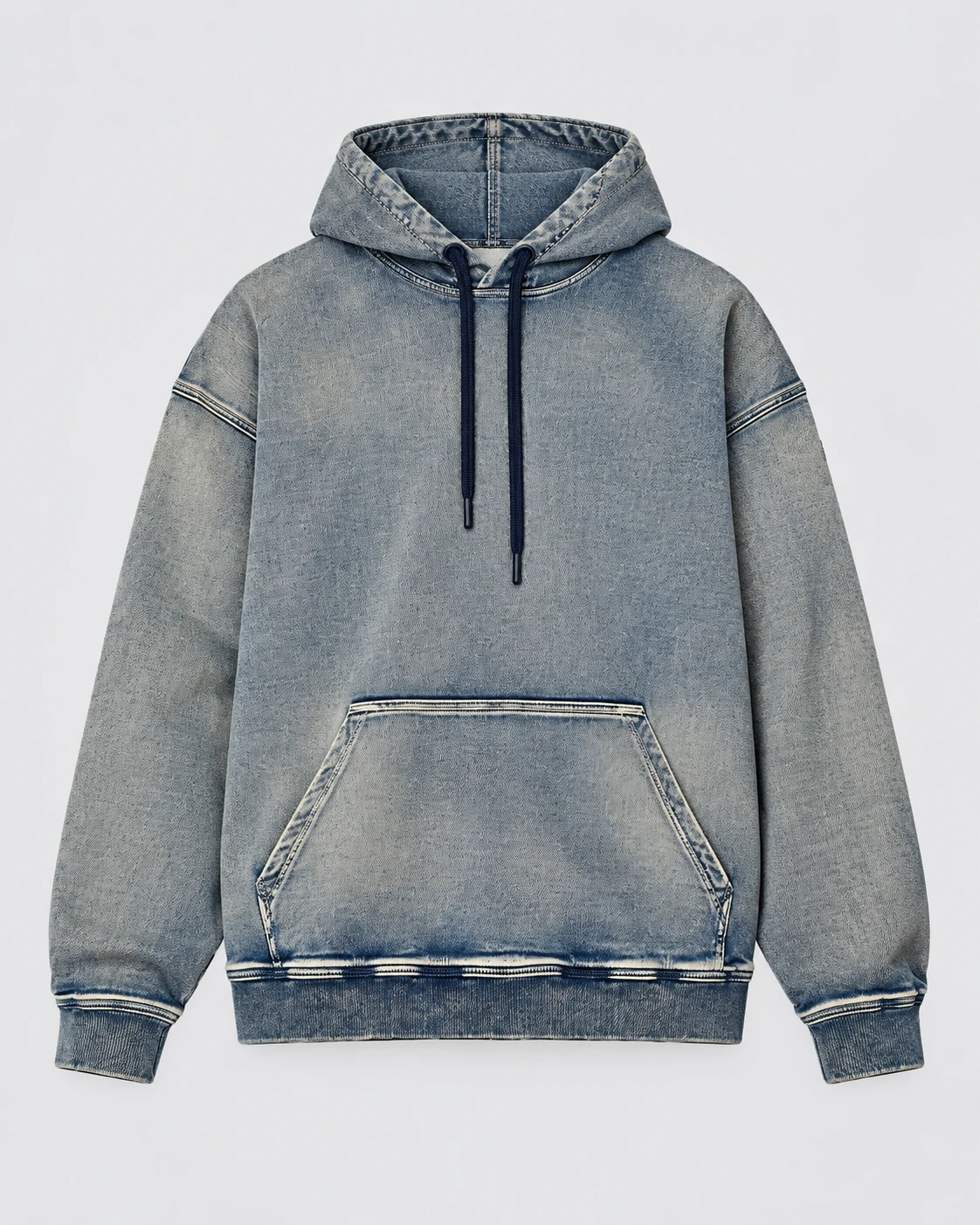 Grey Blue Drawcord Denim Hoodie — AI design reference 1