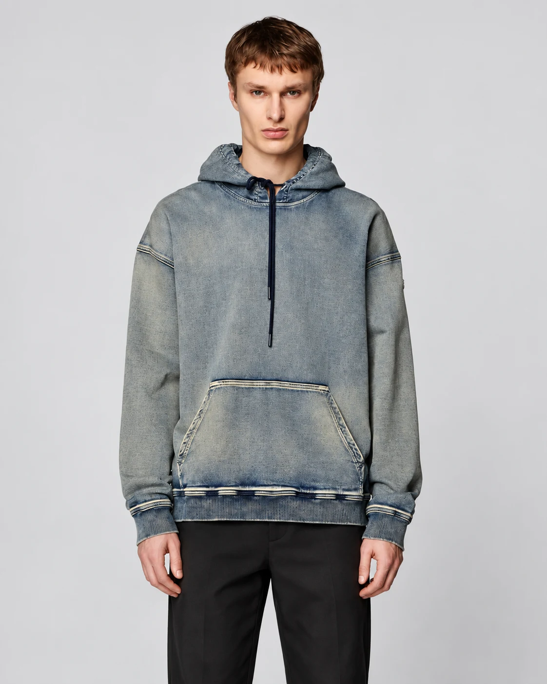 Grey Blue Drawcord Denim Hoodie — AI design reference 2