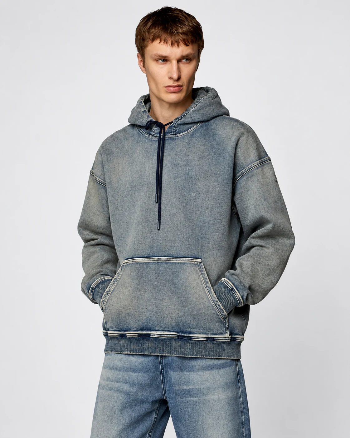 Grey Blue Drawcord Denim Hoodie — AI design reference 3