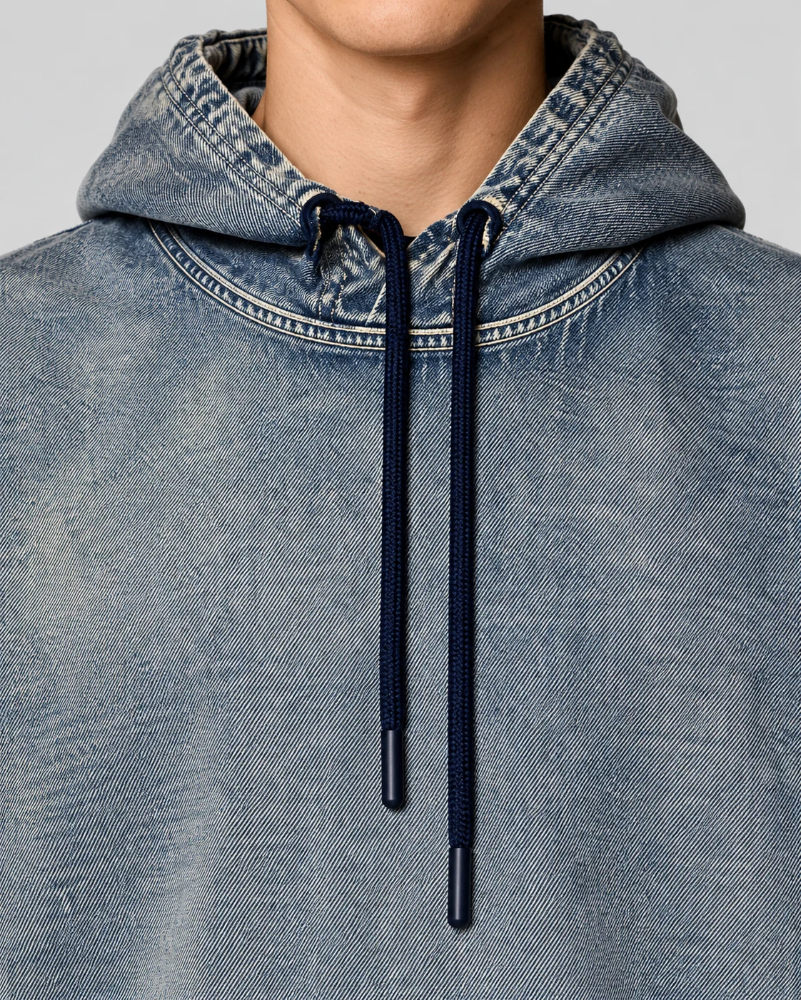 Grey Blue Drawcord Denim Hoodie — AI design reference 4