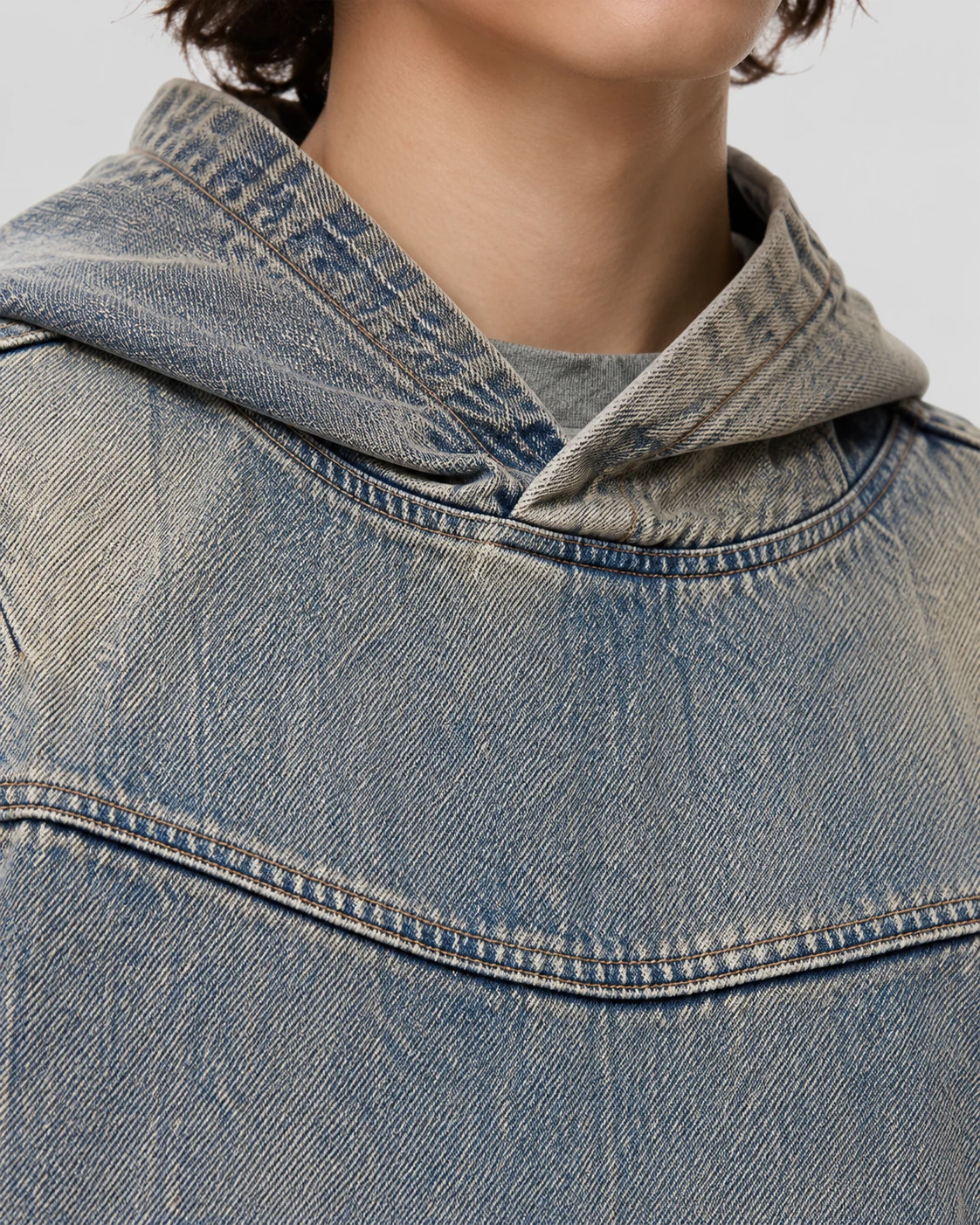 Grey Blue Frayed Pocket Denim Hoodie — AI design reference 4