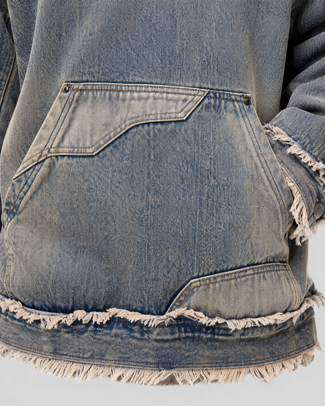 Grey Blue Frayed Pocket Denim Hoodie — AI design reference 5