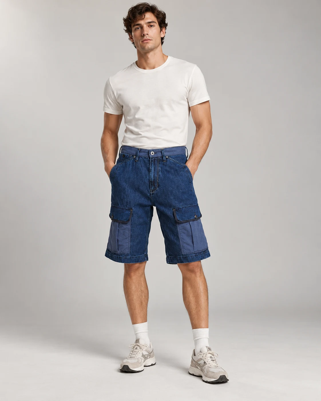 Blue Mixed Fabric Cargo Shorts — AI design reference 4