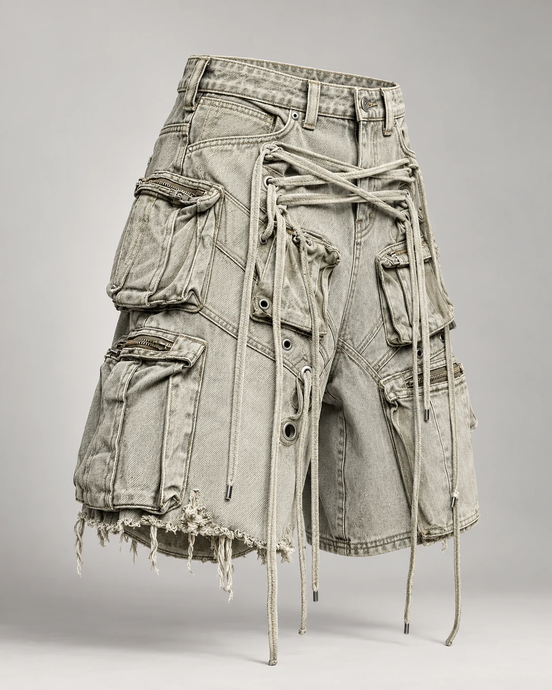 Grey Green Drawstring Cargo Shorts — AI design reference 3