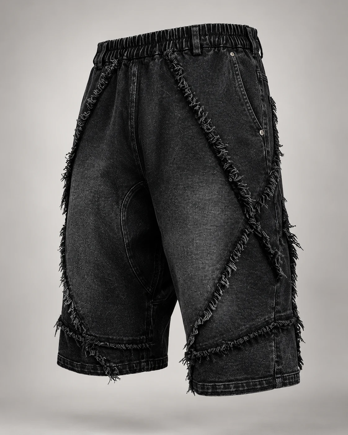 Black Curved Seam Denim Shorts — AI design reference 3