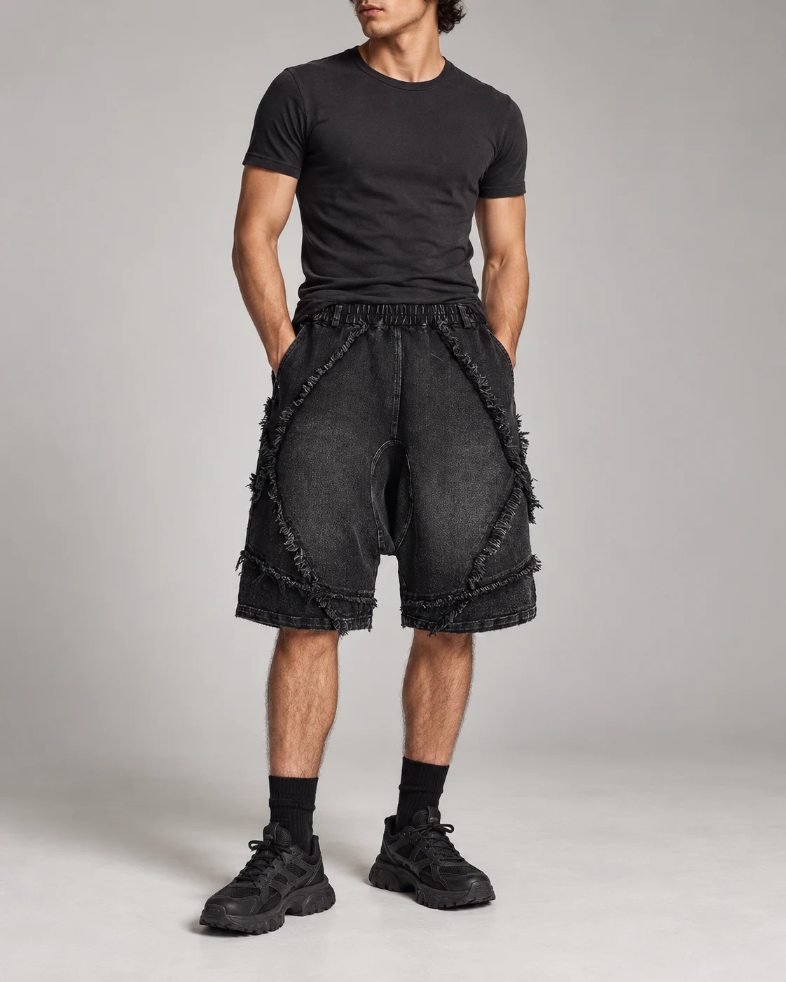 Black Curved Seam Denim Shorts — AI design reference 4