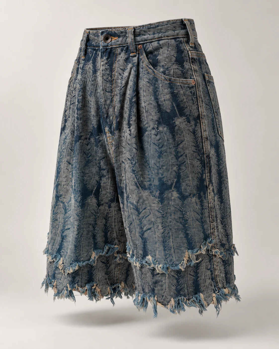 Feather Texture Frayed Denim Shorts — AI design reference 3