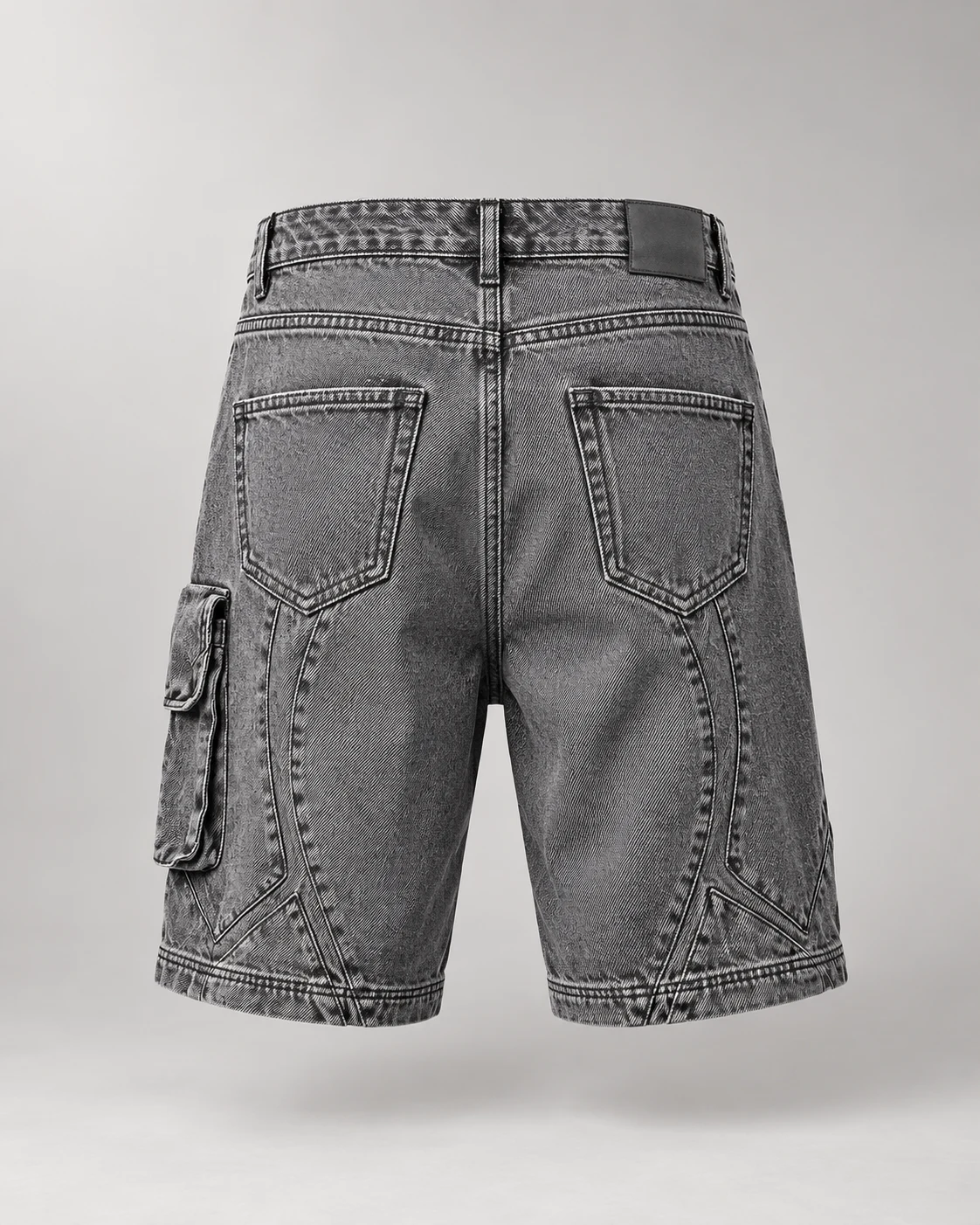 Washed Grey Panel Cargo Shorts — AI design reference 2