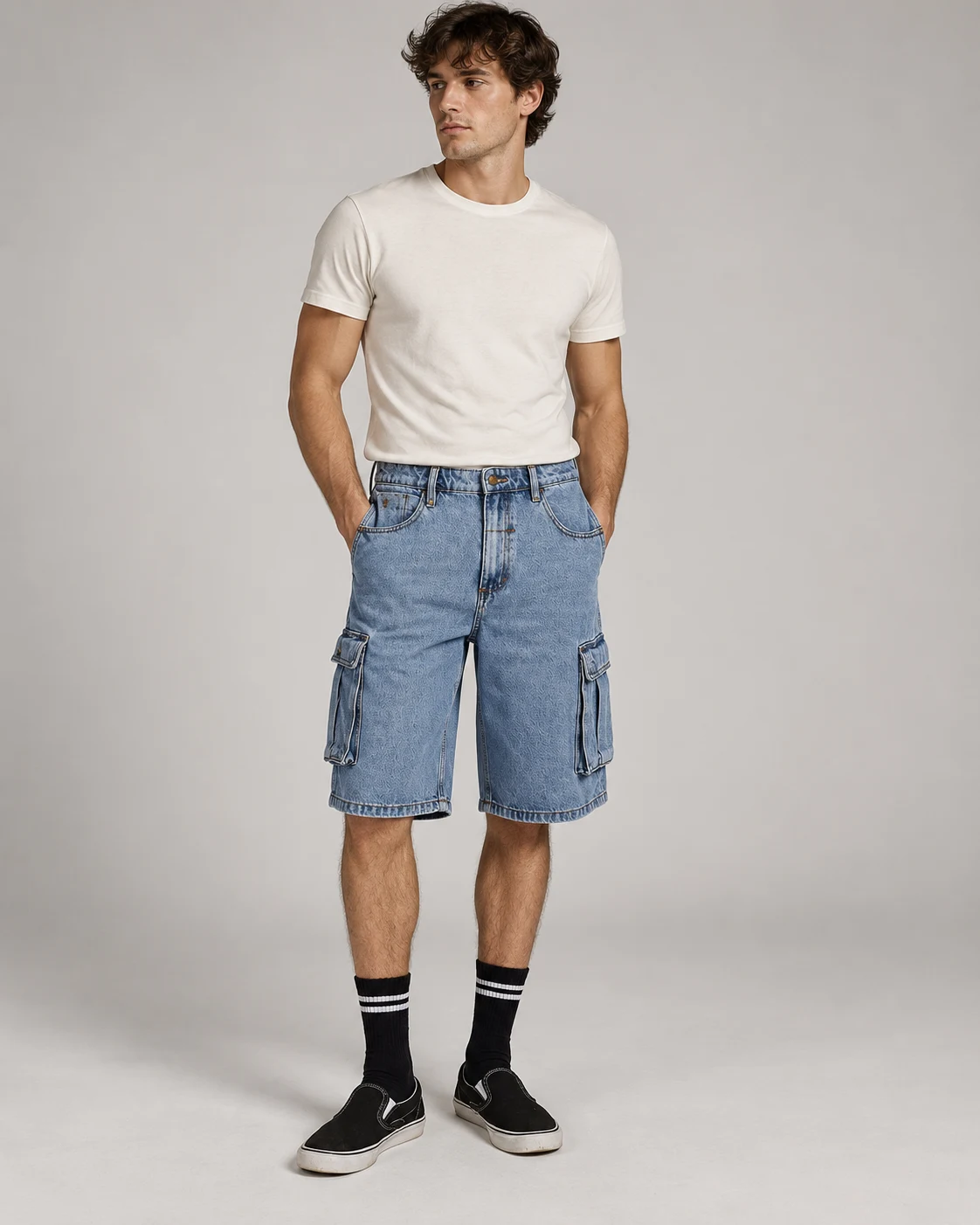 Vintage Light Blue Cargo Denim Shorts — AI design reference 4
