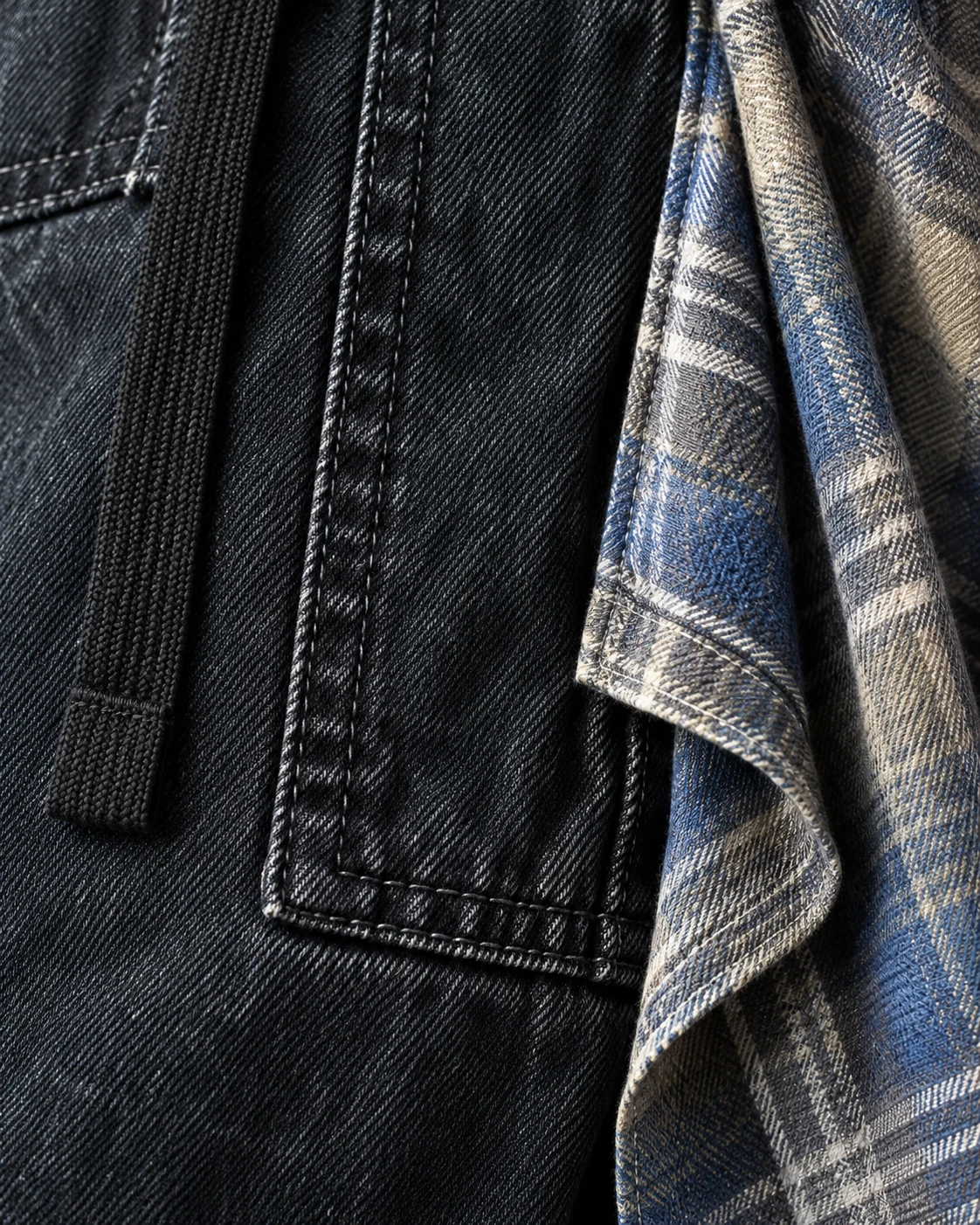 Deconstructed Plaid Panel Denim Shorts — AI design reference 5