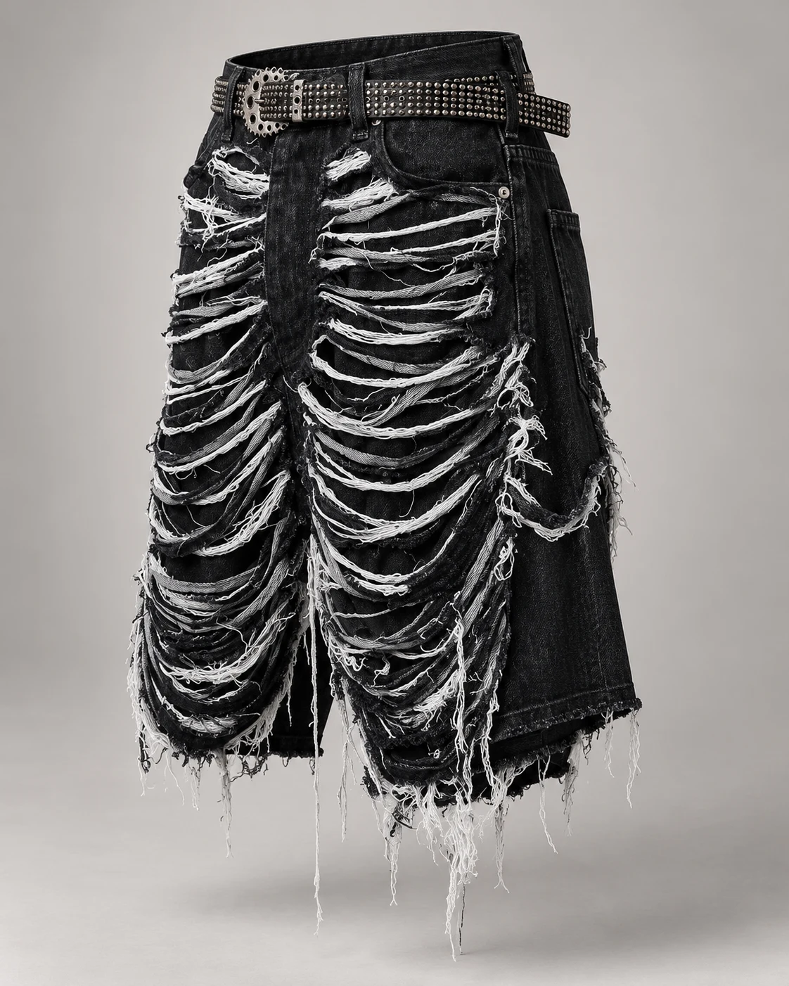 Black Shredded Fringe Denim Shorts — AI design reference 3