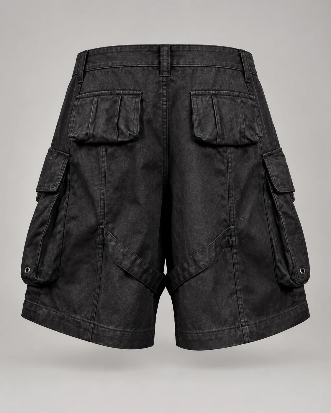 Black Eyelet Strap Cargo Shorts — AI design reference 2