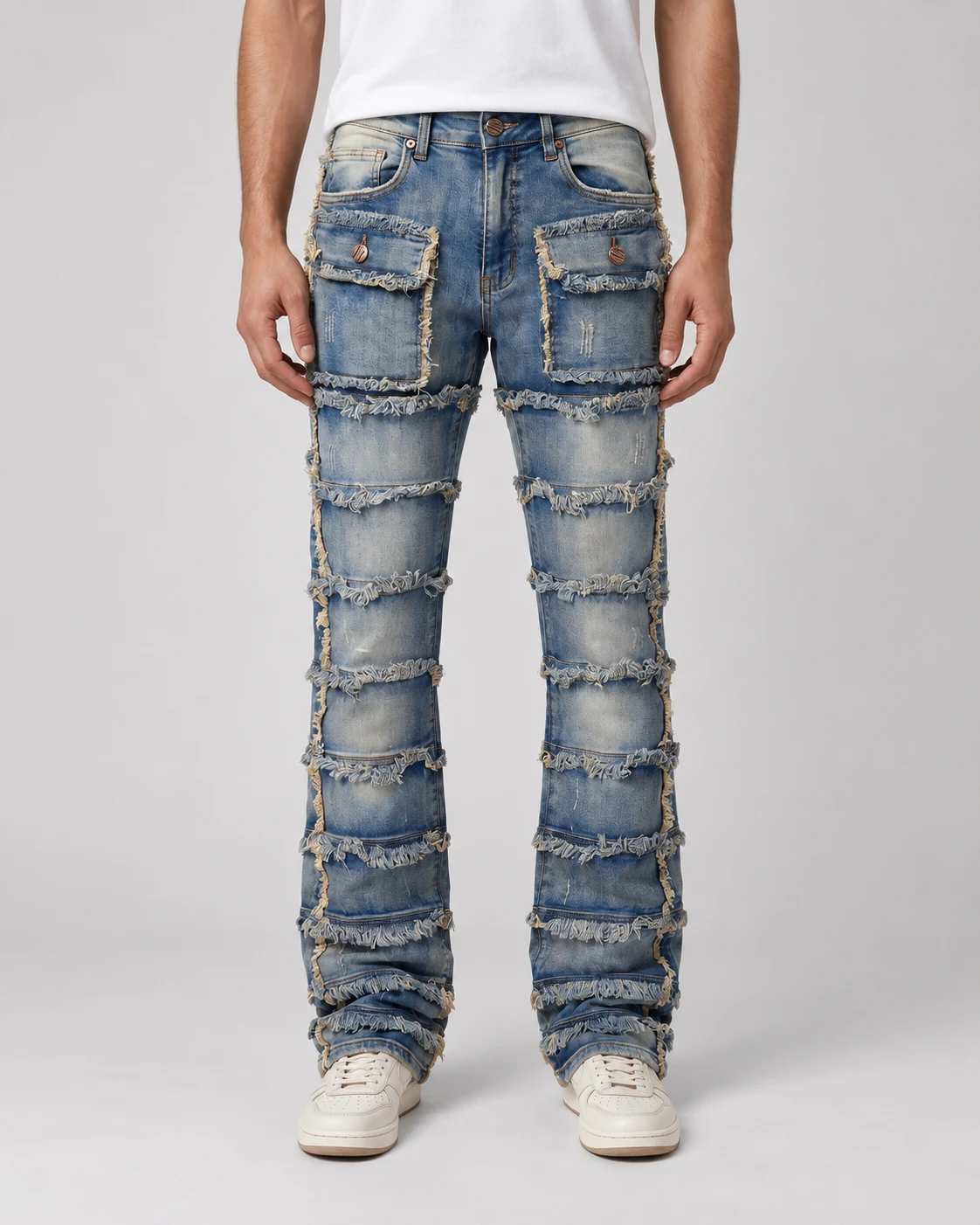 Allover Fringed Panel Straight Jeans — AI design reference 2