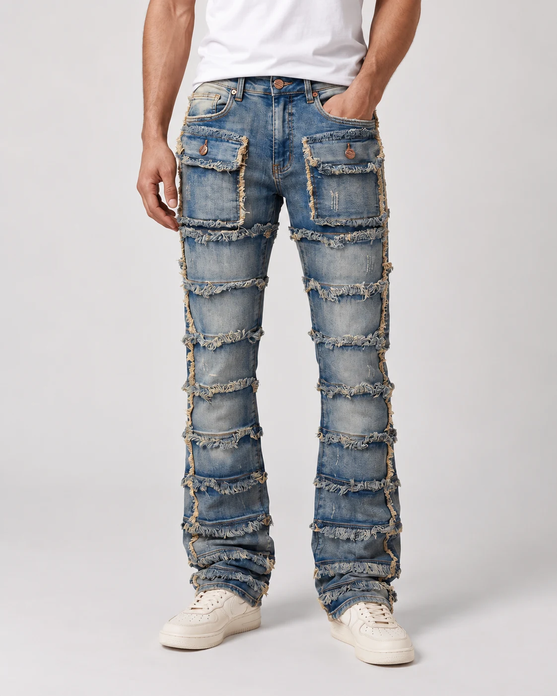 Allover Fringed Panel Straight Jeans — AI design reference 3