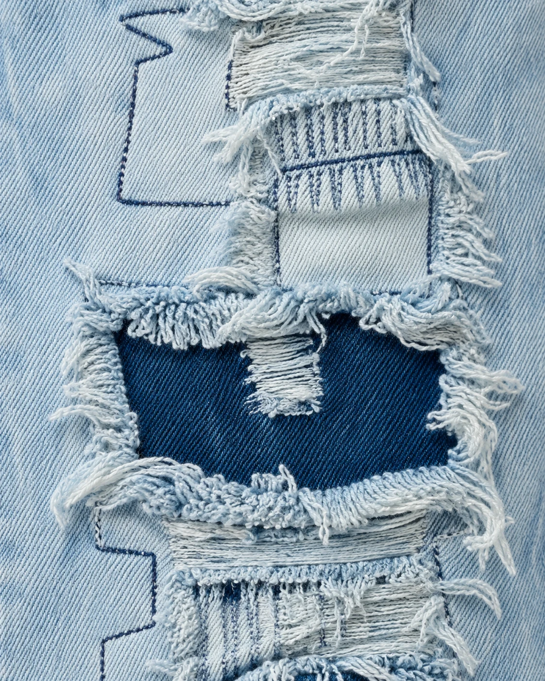 Light Wash Distressed Patch Flared Jeans — AI design reference 5