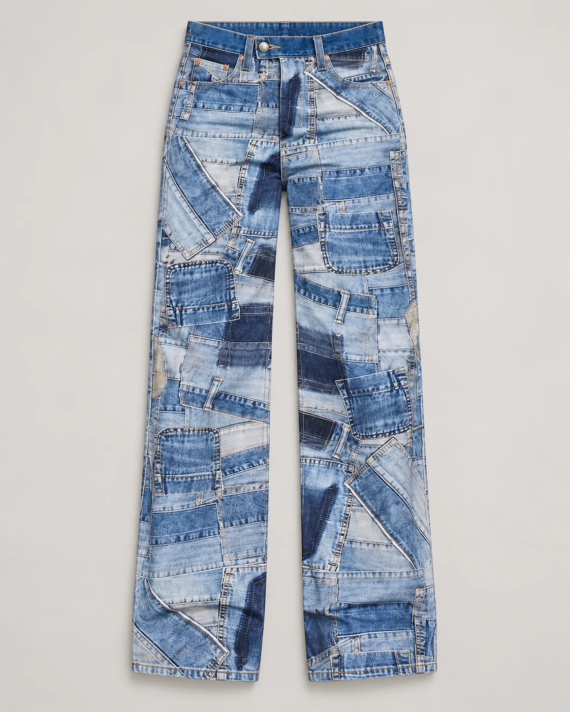 Digital Patchwork Print Wide-Leg Jeans — AI design reference 1