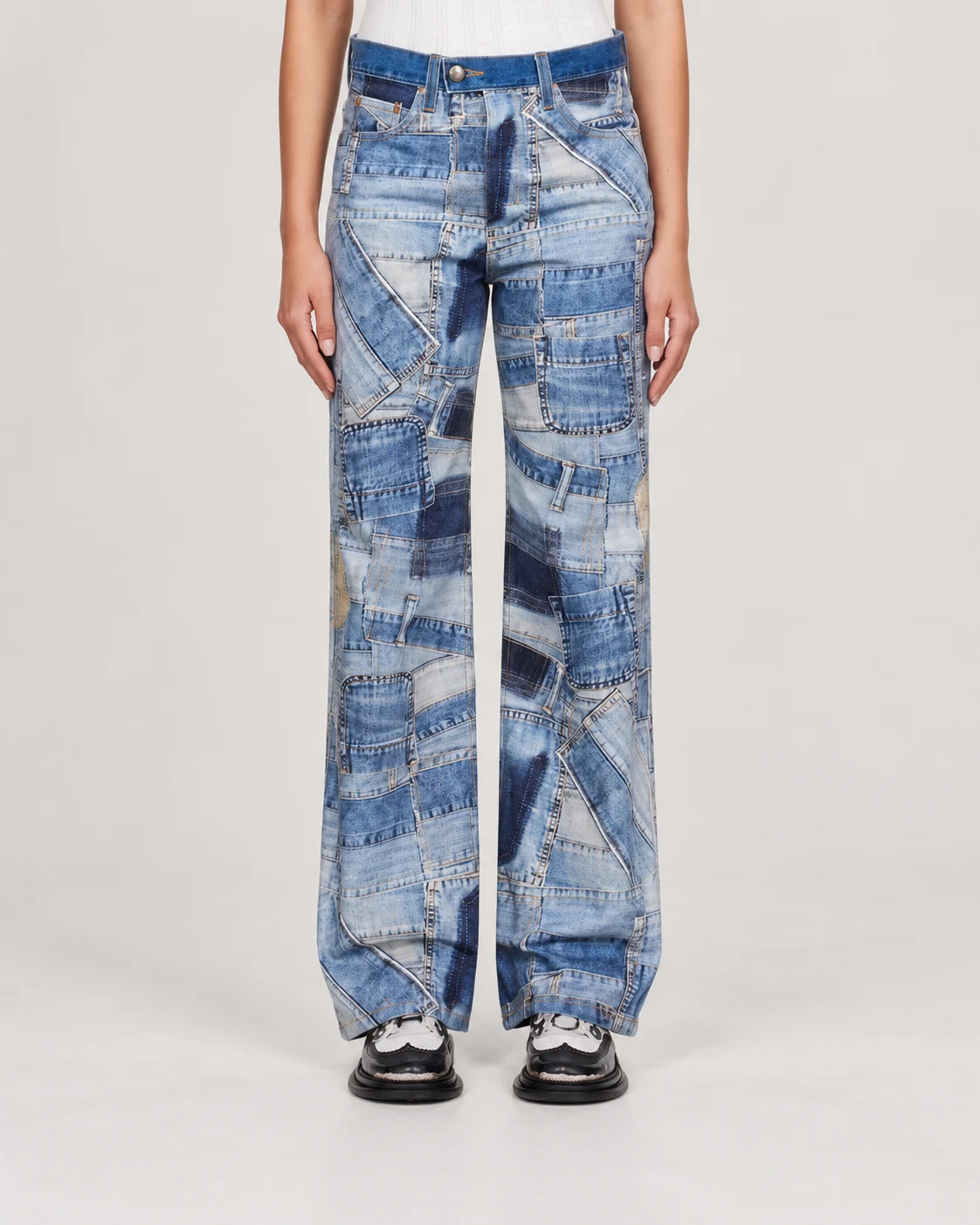 Digital Patchwork Print Wide-Leg Jeans — AI design reference 2