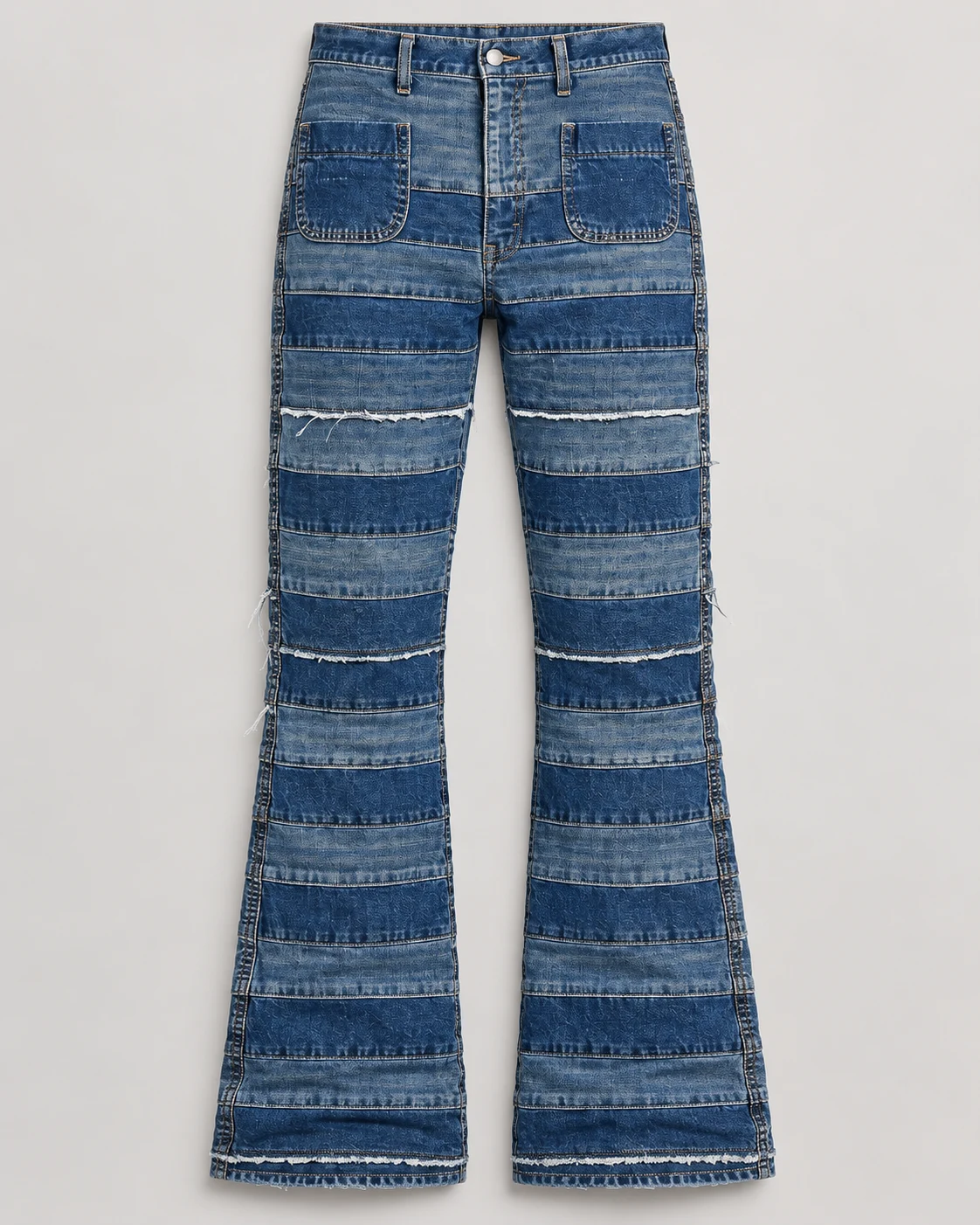 Blue Horizontal Patchwork Flared Jeans — AI design reference 1