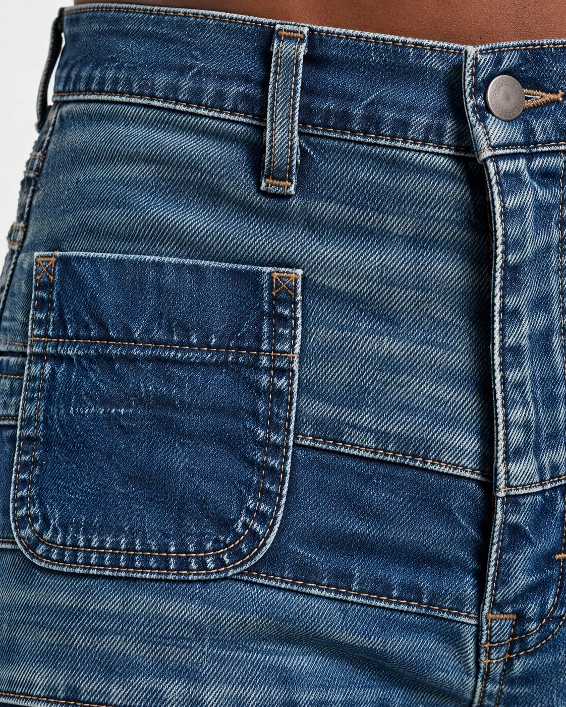 Blue Horizontal Patchwork Flared Jeans — AI design reference 4