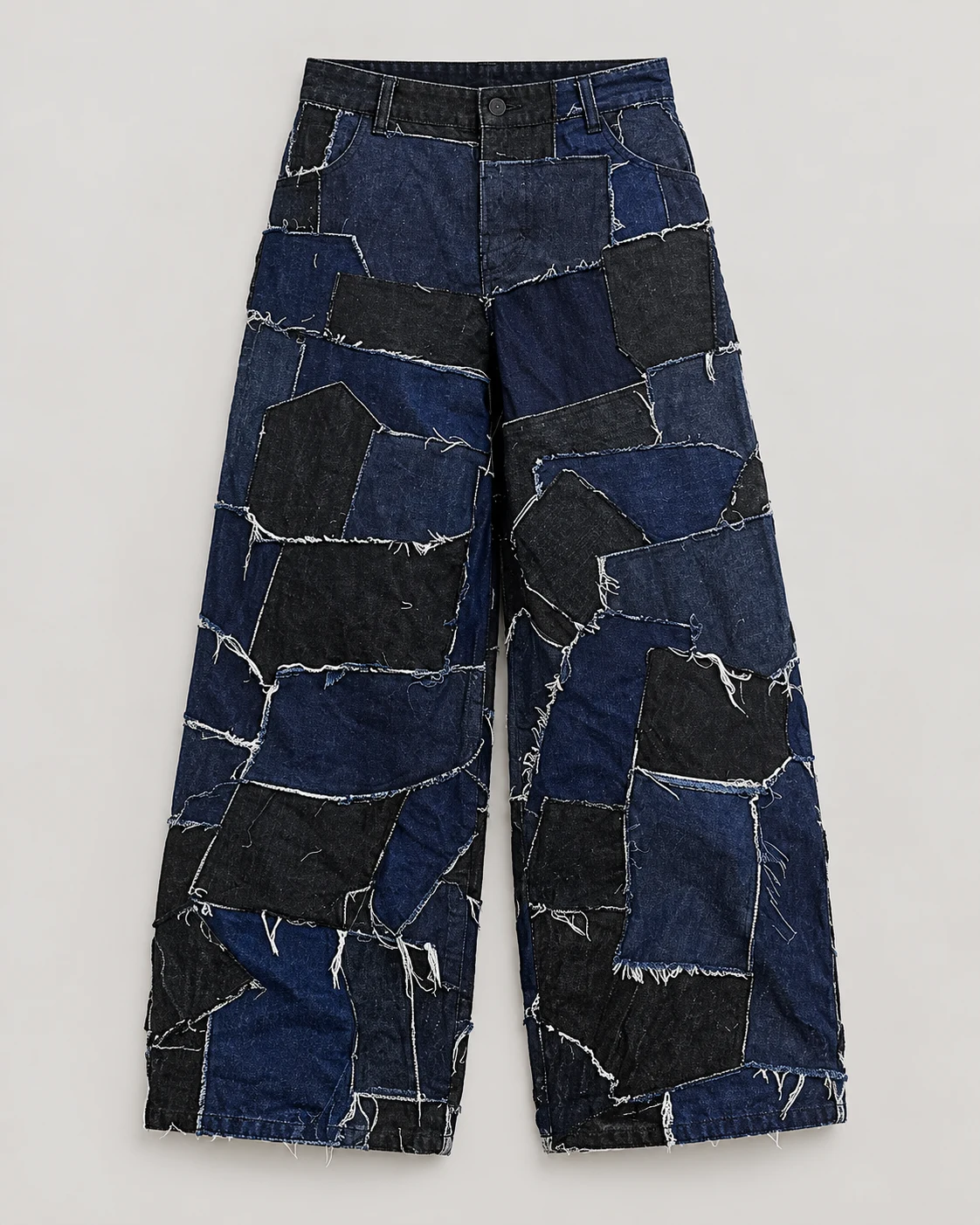 Blue Irregular Patchwork Wide-Leg Jeans — AI design reference 1