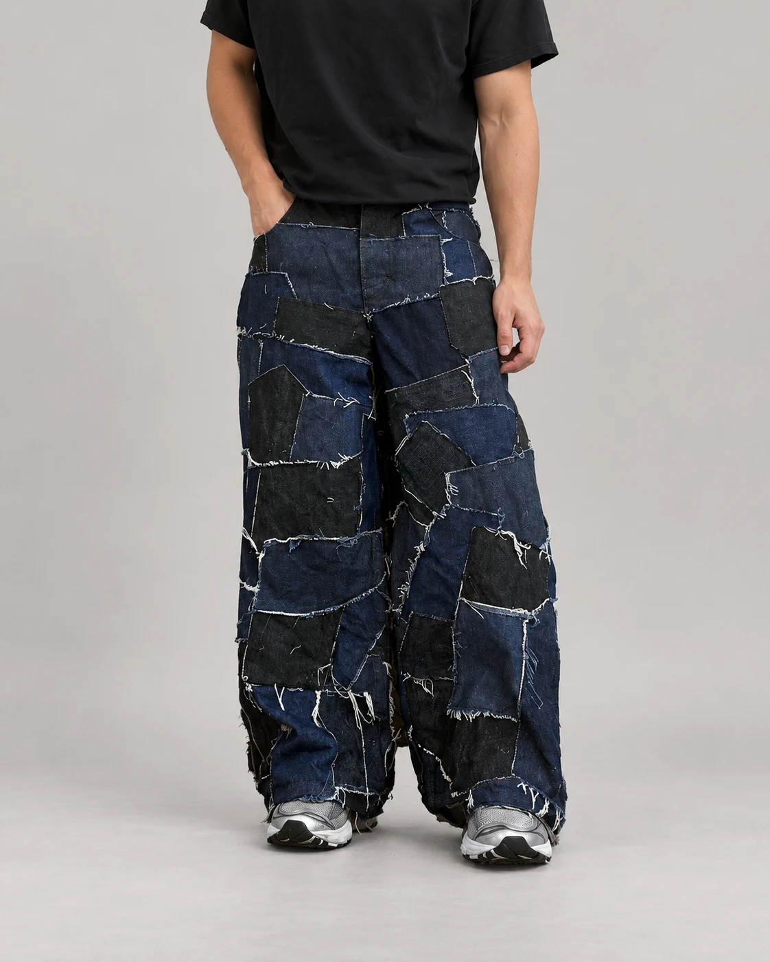 Blue Irregular Patchwork Wide-Leg Jeans — AI design reference 3