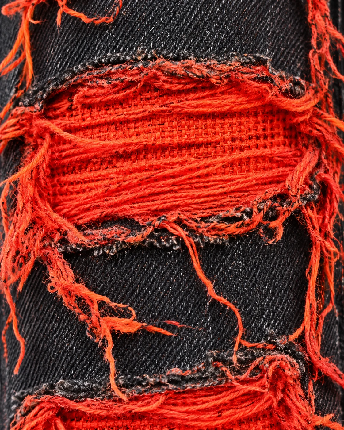 Black and Red Frayed Patchwork Flared Jeans — AI design reference 4
