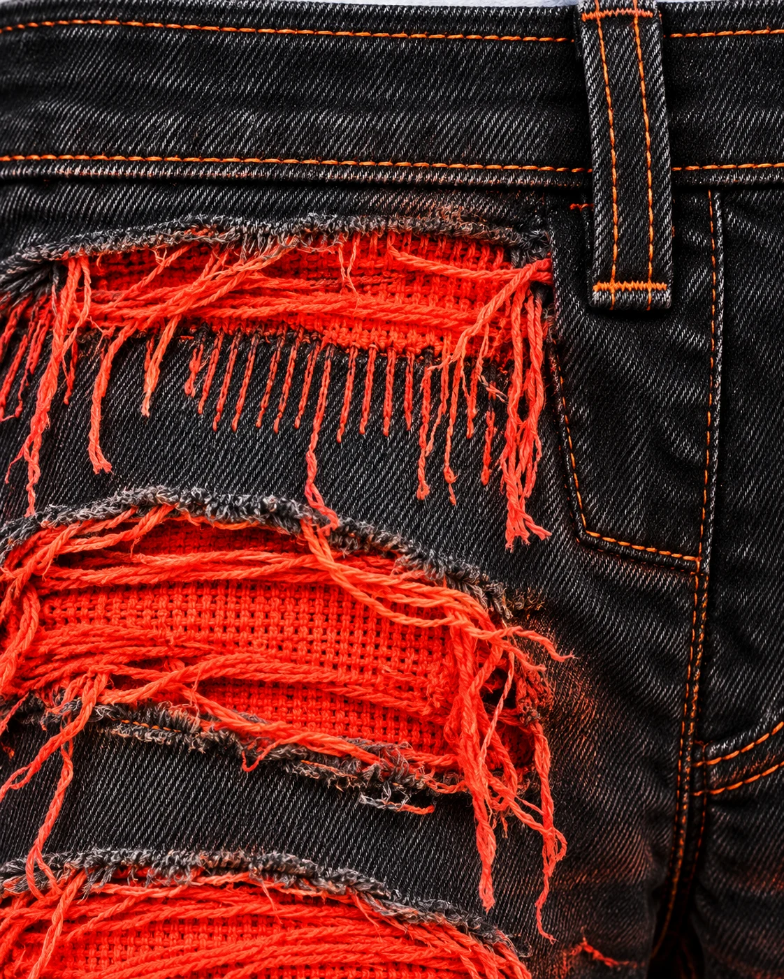 Black and Red Frayed Patchwork Flared Jeans — AI design reference 5