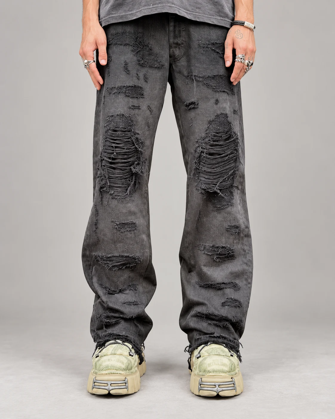Grey Distressed Loose Straight Jeans — AI design reference 2