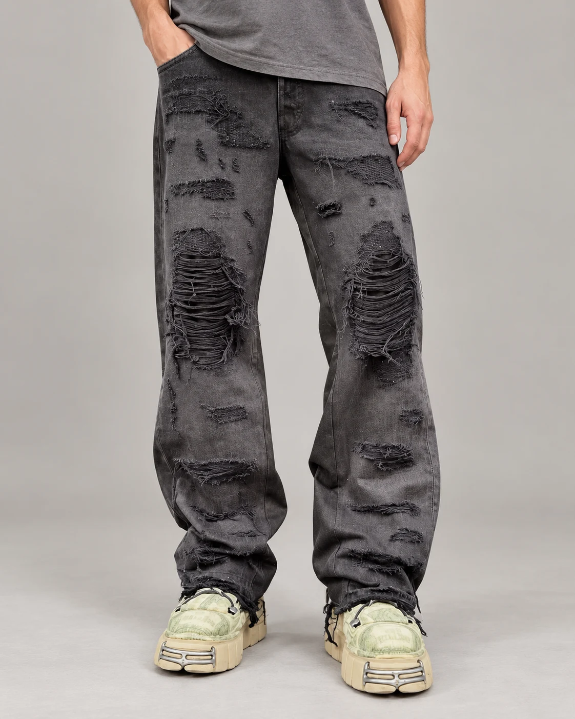 Grey Distressed Loose Straight Jeans — AI design reference 3