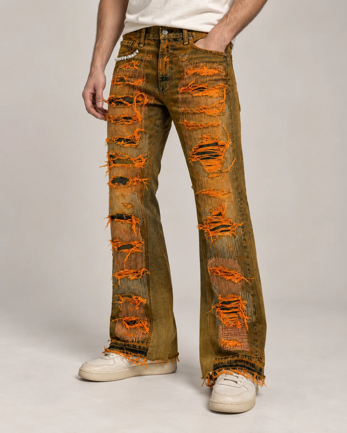 Mud Yellow Distressed Flared Jeans — AI design reference 3
