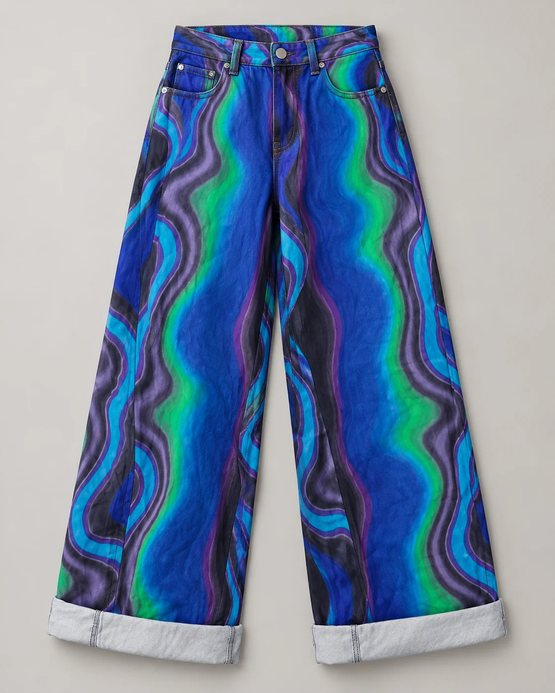 Blue Marbled Print Loose Jeans — AI design reference 1
