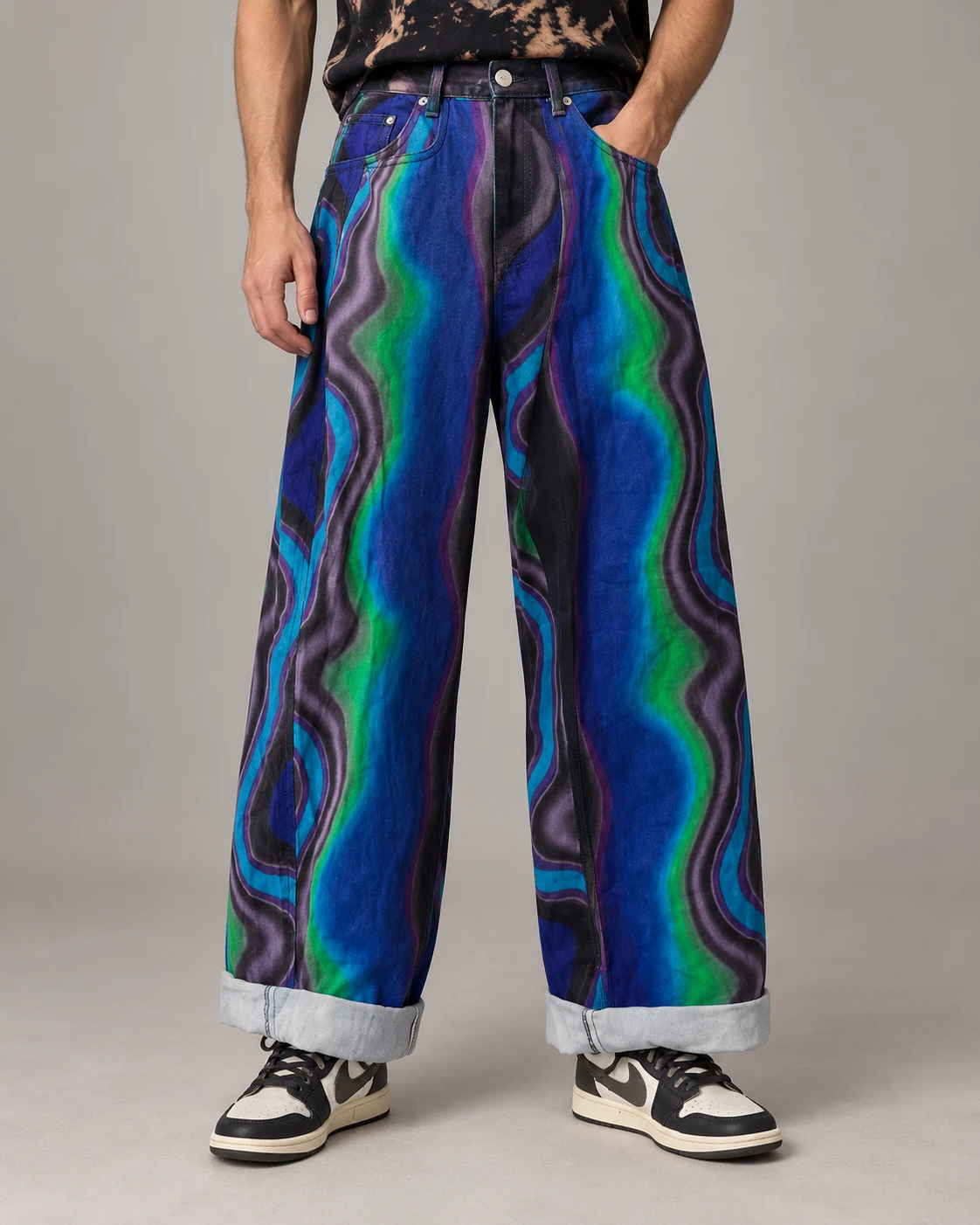 Blue Marbled Print Loose Jeans — AI design reference 2