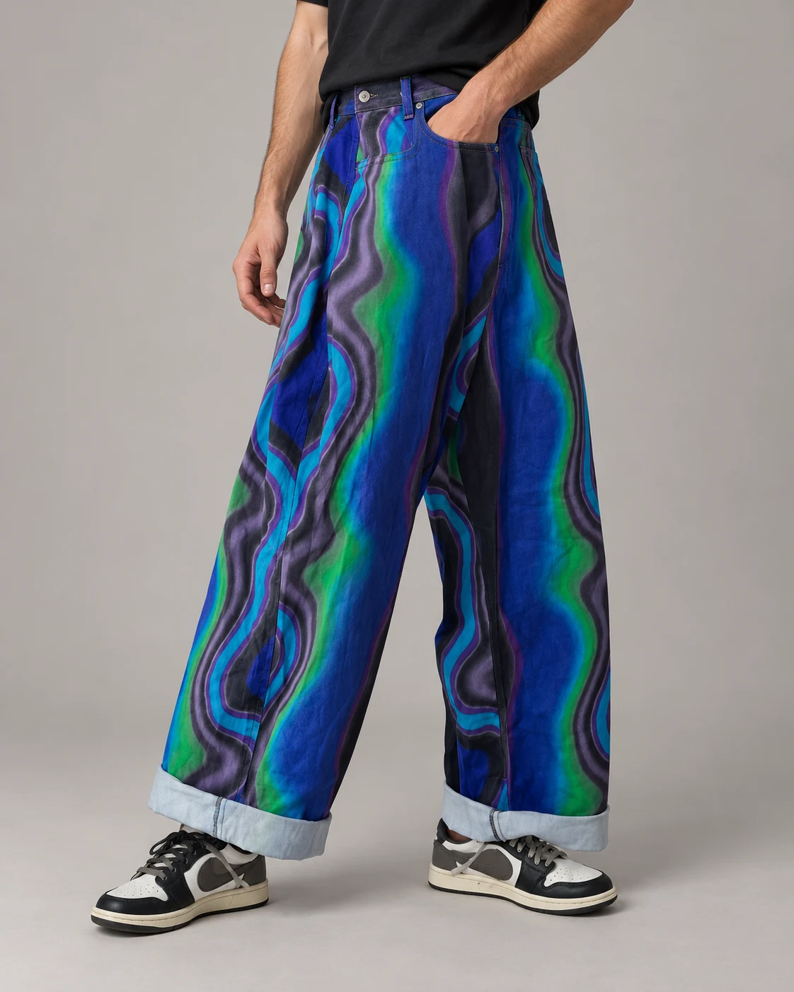 Blue Marbled Print Loose Jeans — AI design reference 3