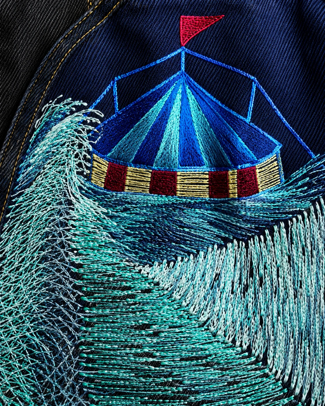 Black Wide-Leg Jeans with Teal Embroidery — AI design reference 5