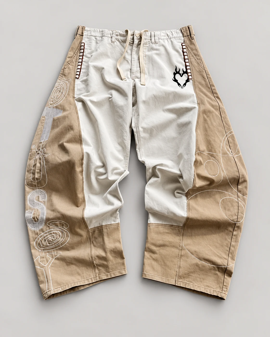 Ivory and Tan Colorblock Wide-Leg Jeans — AI design reference 1