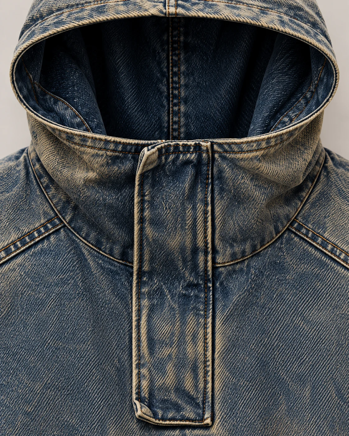 Blue-Ochre Washed Denim Hooded Pullover — AI design reference 4