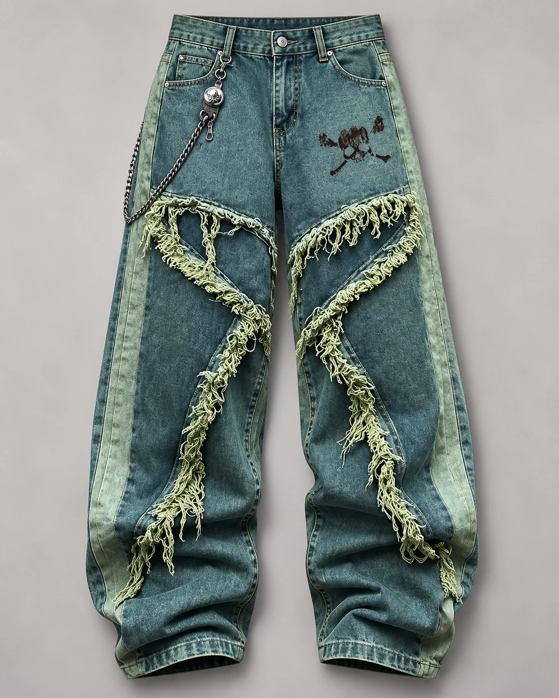 Blue-Green Frayed-Panel Wide-Leg Jeans — AI design reference 3