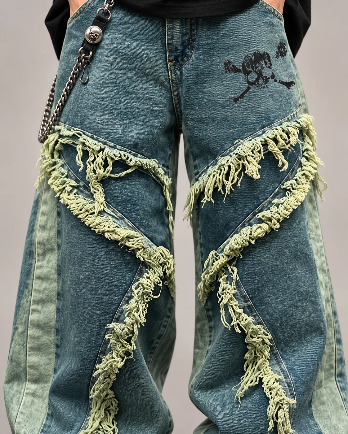 Blue-Green Frayed-Panel Wide-Leg Jeans — AI design reference 4