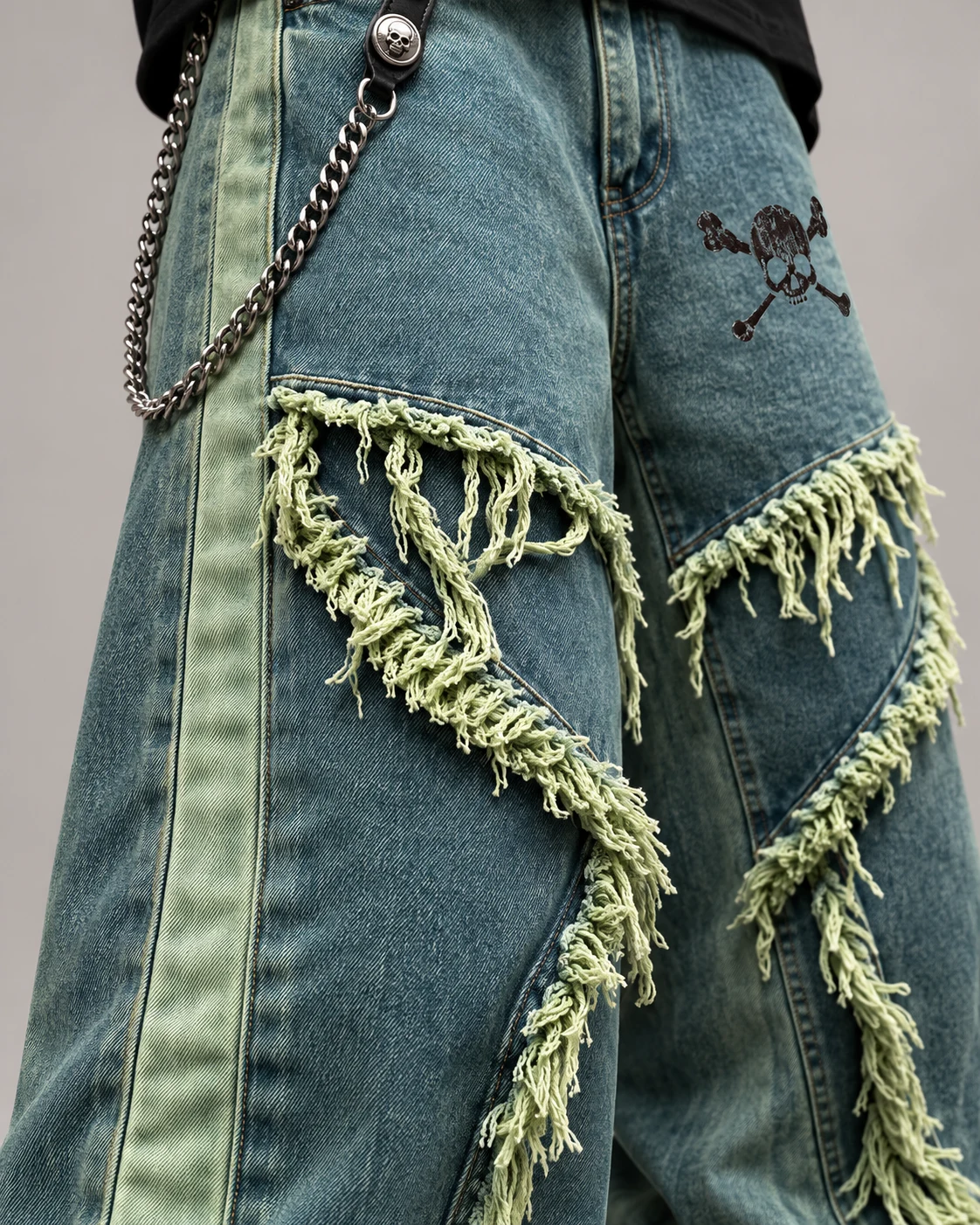 Blue-Green Frayed-Panel Wide-Leg Jeans — AI design reference 5