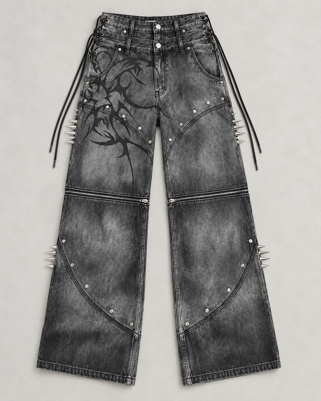 Charcoal Double-Waist Zip-Off Jeans — AI design reference 1