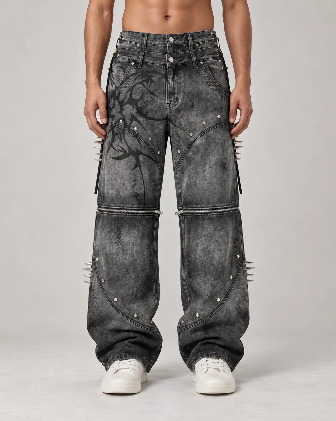 Charcoal Double-Waist Zip-Off Jeans — AI design reference 2